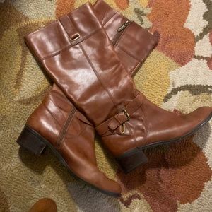 Talk knee high tan chestnut genuine leather boots low heel 1.5-2” sz 9.5